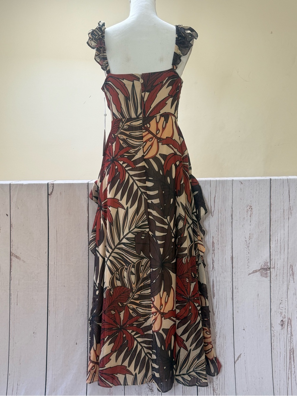 Tropical Tiered Maxi Dress in Brown & Red - Picture 2 of 6